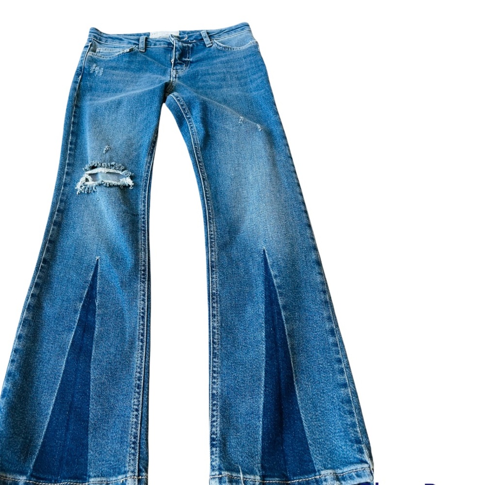 Free People Color Blocked Cropped Flare Women’s Jean - Picture 7 of 14